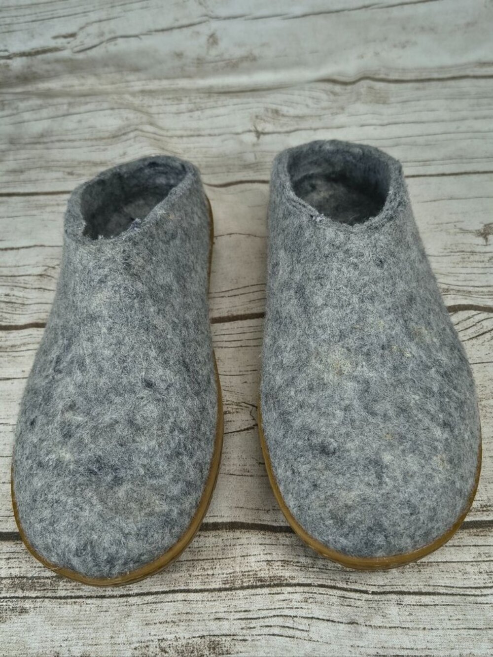 Glerups Grey Felted Wool Rubber Sole Slippers Size 40